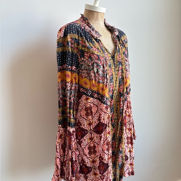 Umgee Mixed Paisley Bell Sleeve Boho Style Dress LARGE - Picture 8 of 12